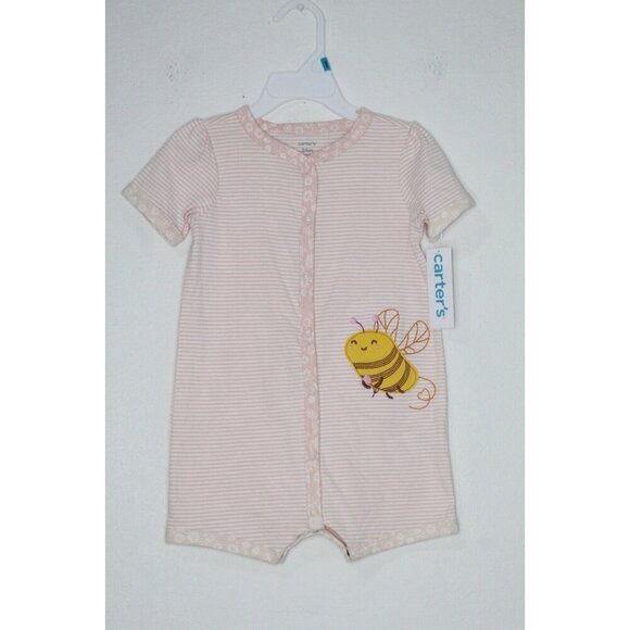 Carters Baby Girls Size 24 Months Cotton Pink Stripped Baby Bee Snap-Up Romper - Picture 1 of 10